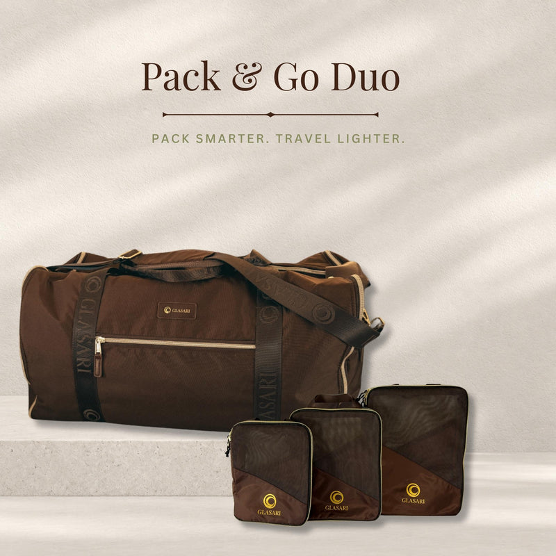 GLASARI Pack & Go Duo bundle: Retreat Duffle and Compressi-Cubes
