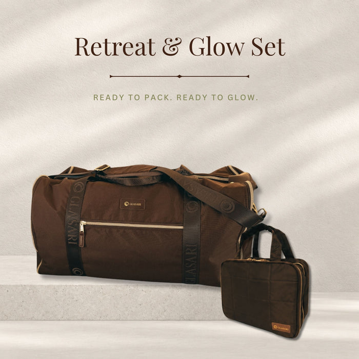 GLASARI Retreat & Glow Set bundle: Retreat Duffle and On-The-Glow Cosmetic Case