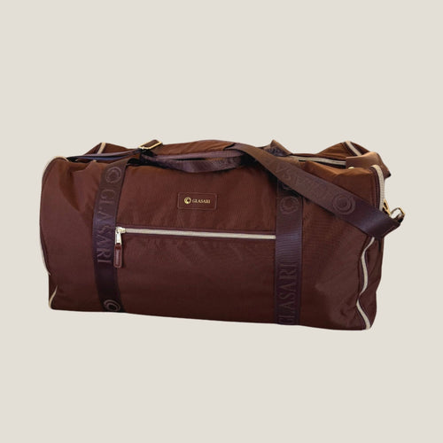 GLASARI Retreat Duffle in Cocoa Drift with adjustable shoulder strap